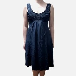Elie Tahari Black Beaded Sequin Silk Empire Waist Sleeveless Cocktail Dress XS